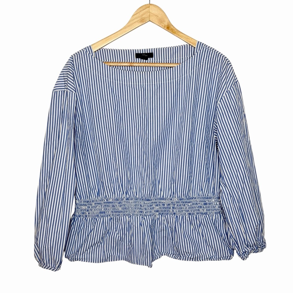 J Crew Blue and White Striped Top Womens XL Nautical Preppy Fisherman Heritage
